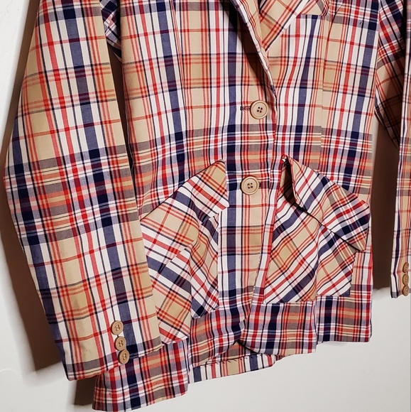 Tan, Red, White and Blue Plaid Punky Vintage Blazer - Picture 12 of 14
